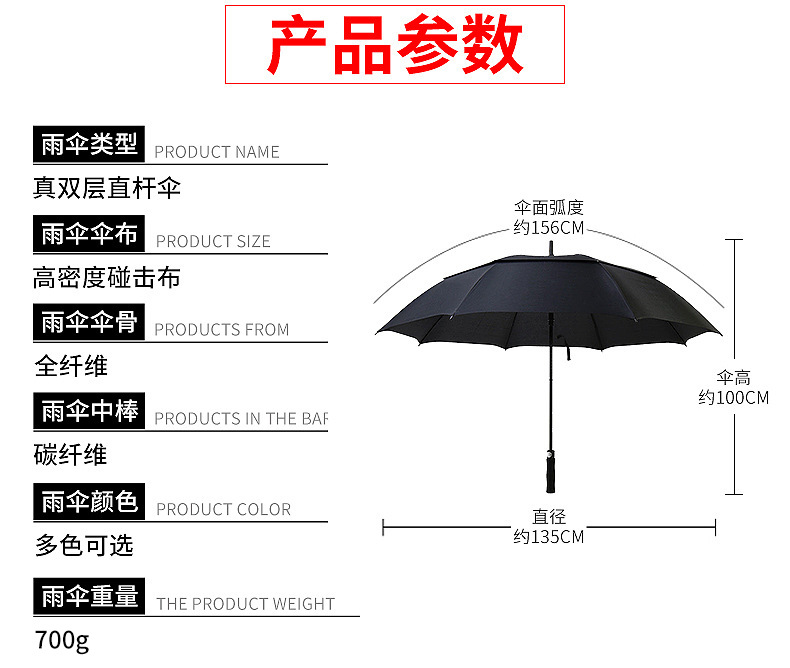 30寸高爾夫傘尺寸